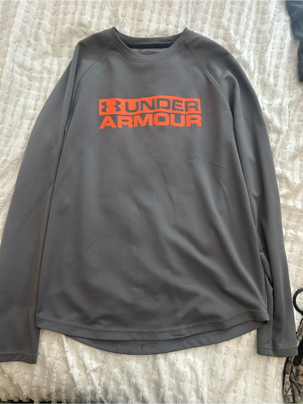Under Armour Men's Gray Long-Sleeve Performance Shirt with Orange Logo